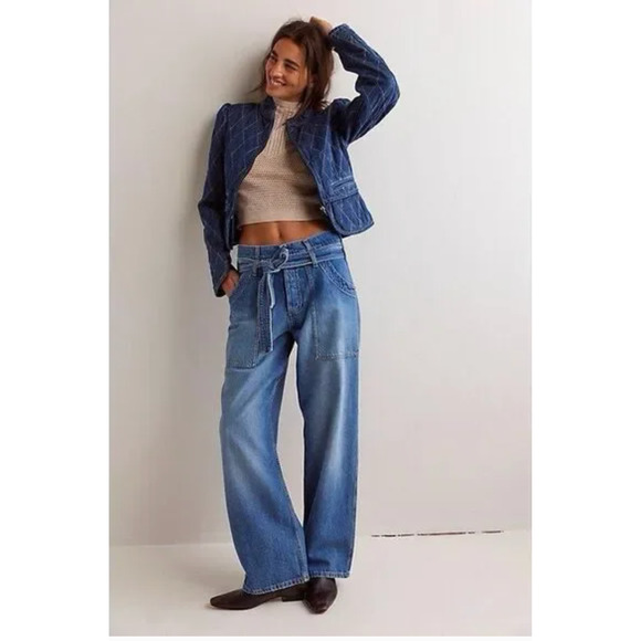 Free People Denim - Free People We The Free Blue Jay Belted Boyfriend Jeans 29 NEW